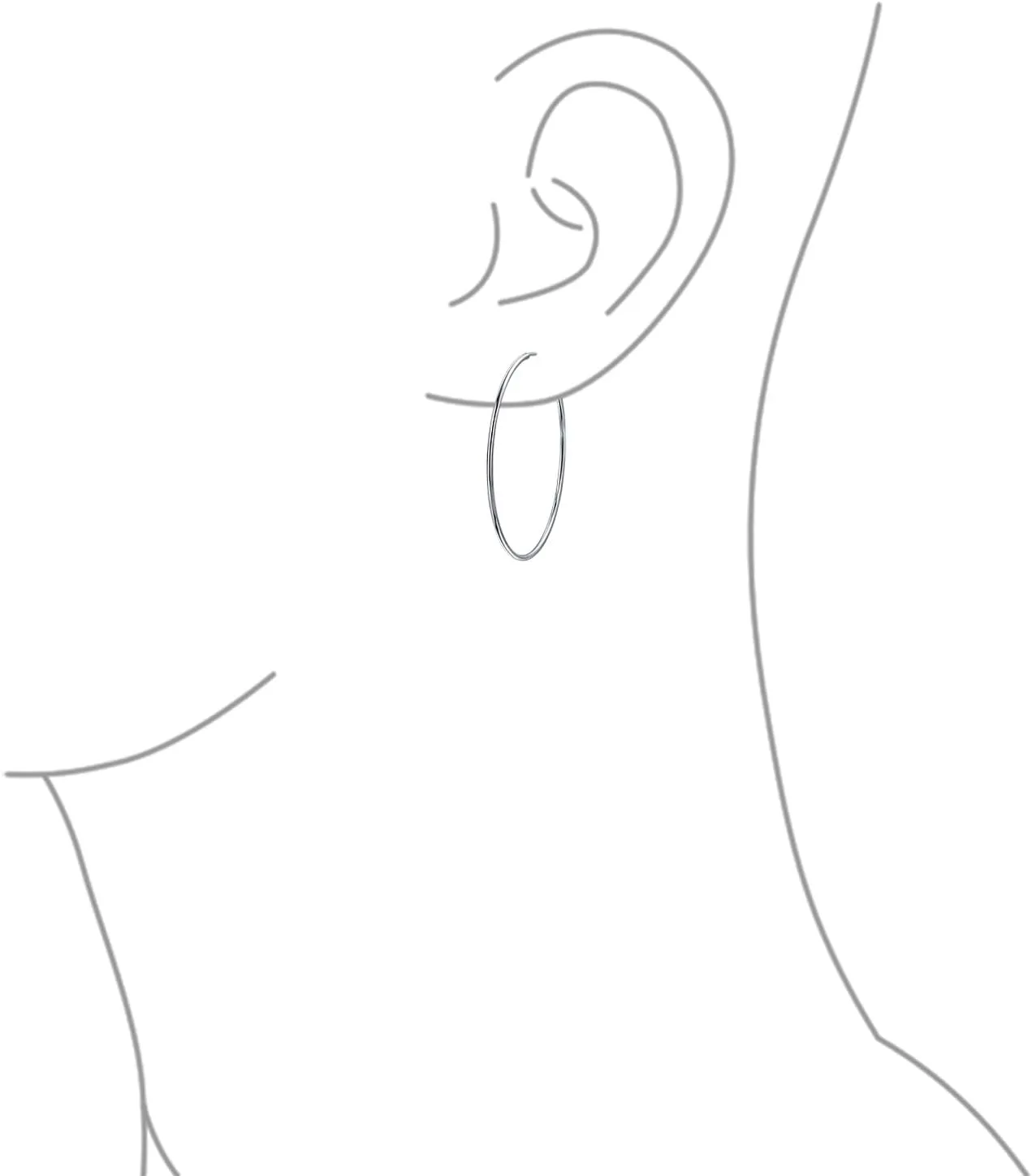 Thin Simple Minimalist Round Shaped Endless Continuous Tube Hoop Earrings For Women Teens .925 Sterling Silver.5, .75, 1, 1.5, 1.75, 2 Inch Diameter