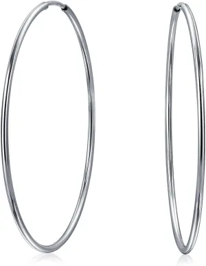 Thin Simple Minimalist Round Shaped Endless Continuous Tube Hoop Earrings For Women Teens .925 Sterling Silver.5, .75, 1, 1.5, 1.75, 2 Inch Diameter