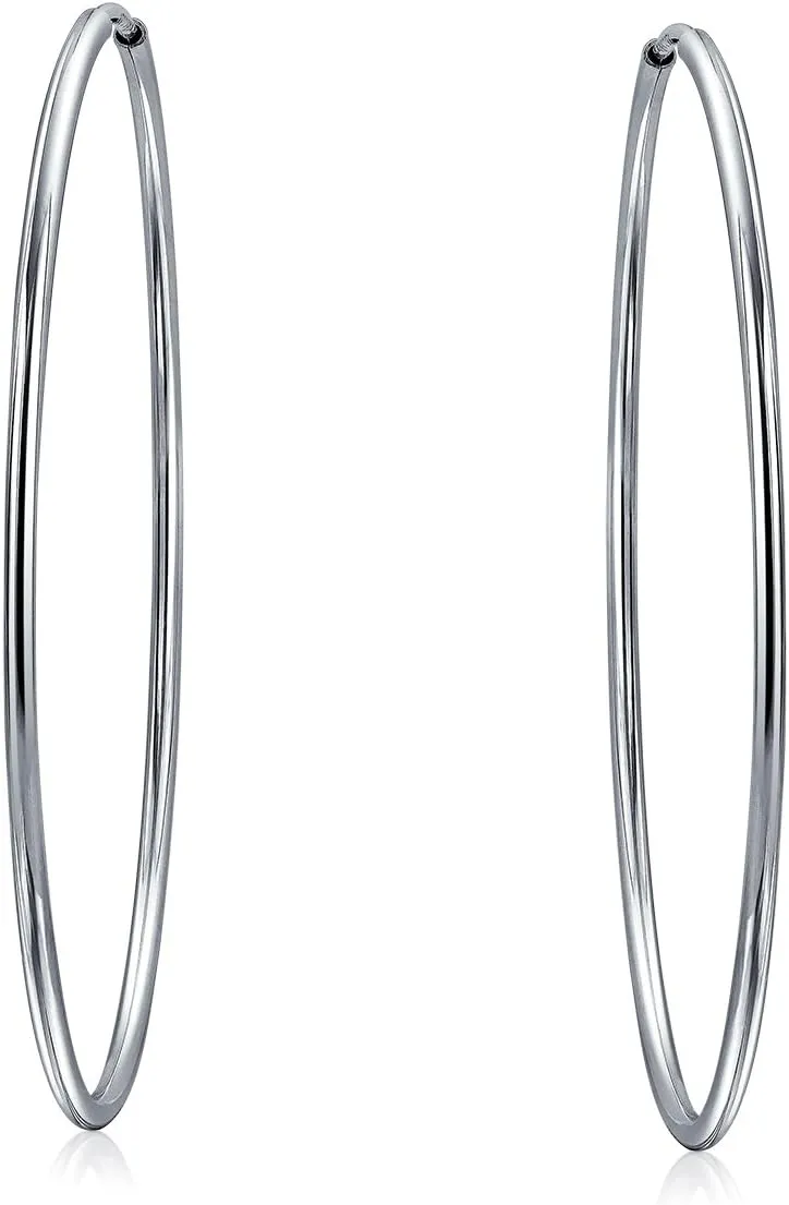 Thin Simple Minimalist Round Shaped Endless Continuous Tube Hoop Earrings For Women Teens .925 Sterling Silver.5, .75, 1, 1.5, 1.75, 2 Inch Diameter