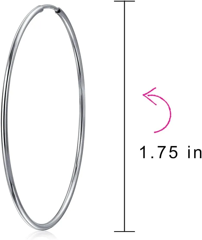 Thin Simple Minimalist Round Shaped Endless Continuous Tube Hoop Earrings For Women Teens .925 Sterling Silver.5, .75, 1, 1.5, 1.75, 2 Inch Diameter