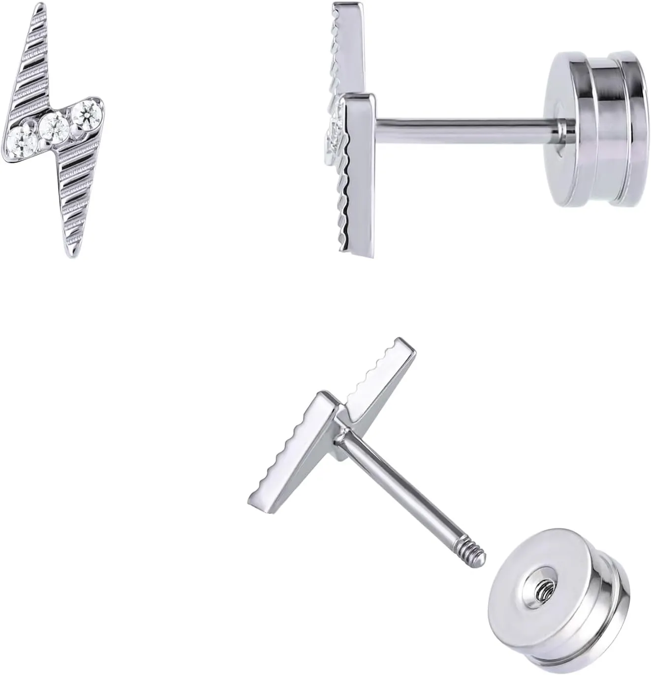 Threadless Flat Back Earrings Hypoallergenic, Silver Stud Earrings for Women, Nap Earrings for Helix Tragus Conch Piercing Jewelry, 18gauge Cartilage Earring