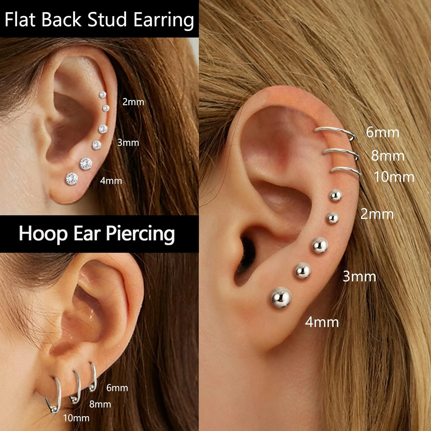 THUNARAZ Surgical Steel Tiny Stud Earrings for Women Hypoallergenic Flat Back Cartilage Earrings Cubic Zirconia Tiny Ball Earrings Hoops Conch Helix Cartilage Piercing Jewelry