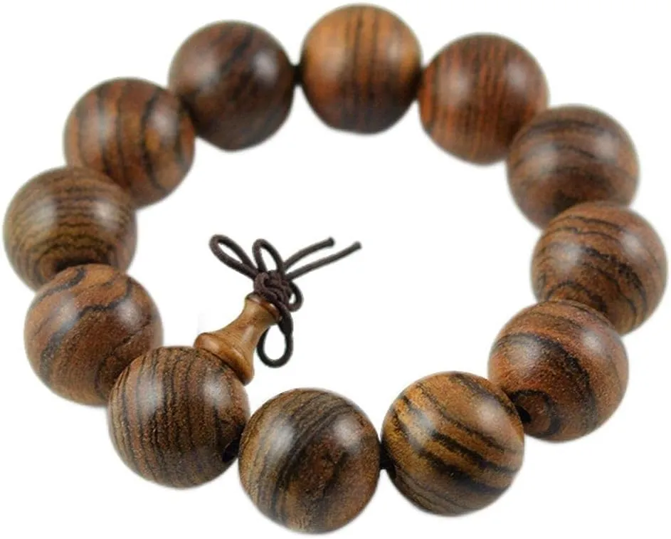 Tibetan Buddhist Natural Tiger Sandalwood Bead Prayer Buddha Mala Bracelet