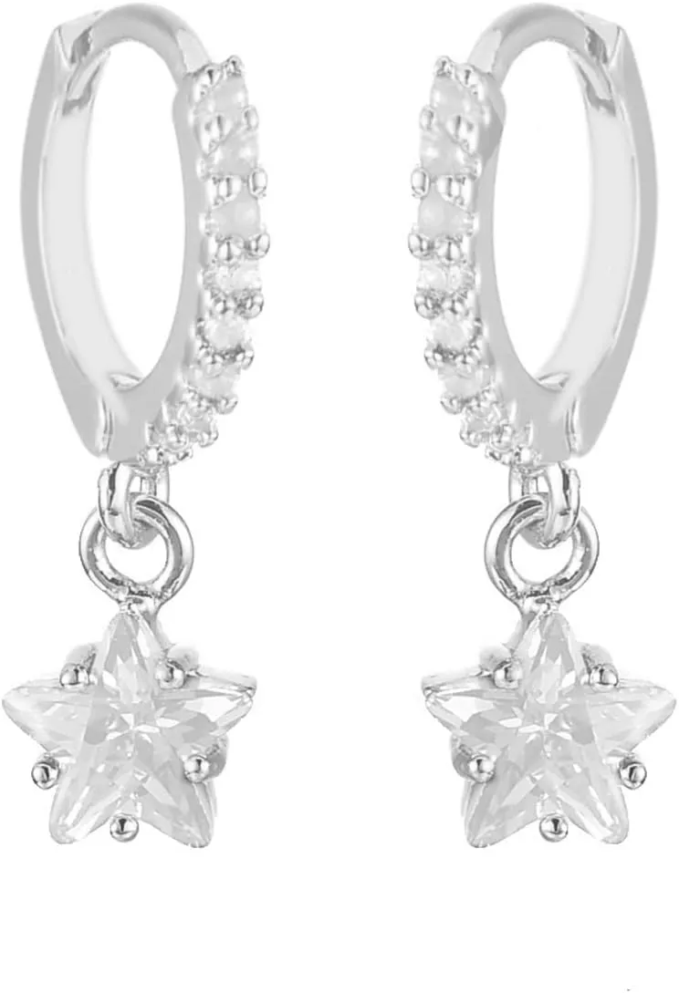 TIDOO 18K Gold Plated Sparkly Cubic Zirconia Drop Earrings For Women Small Crystal Dangle Earring Jewelry Star Shaped Earrings