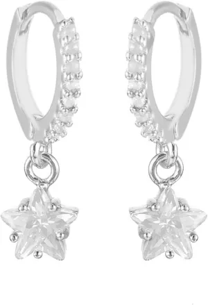 TIDOO 18K Gold Plated Sparkly Cubic Zirconia Drop Earrings For Women Small Crystal Dangle Earring Jewelry Star Shaped Earrings