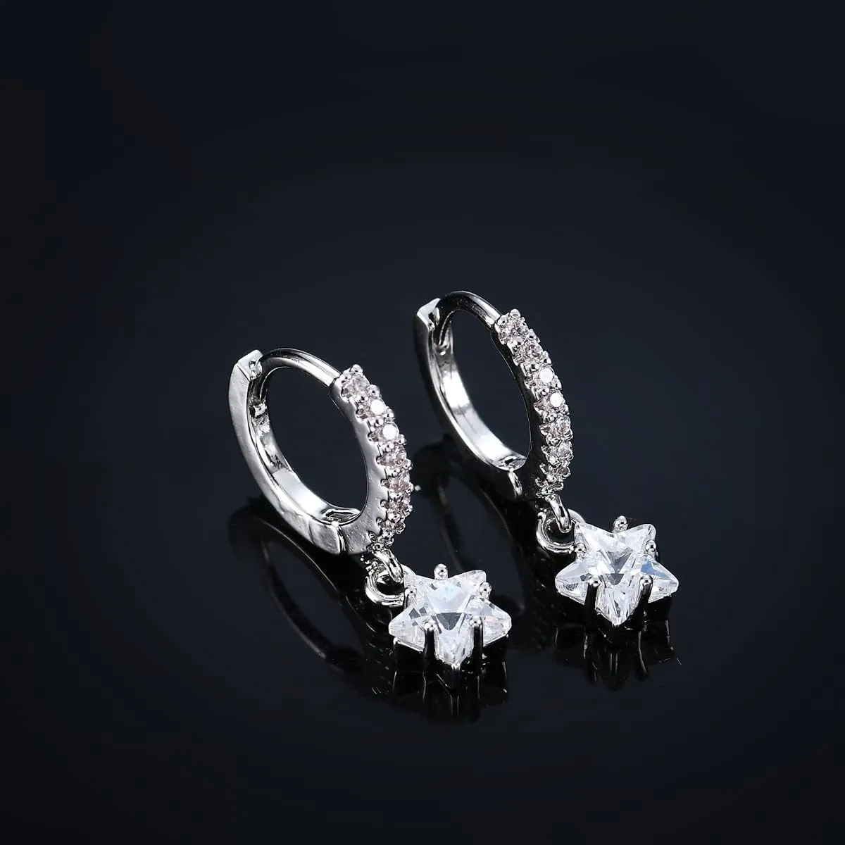 TIDOO 18K Gold Plated Sparkly Cubic Zirconia Drop Earrings For Women Small Crystal Dangle Earring Jewelry Star Shaped Earrings