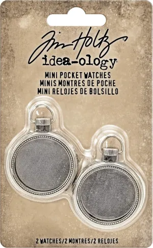 Tim Holtz Idea-ology Mini Pocket Watch Embellishments 2/Pack, Antique Nickel (TH93274),Silver