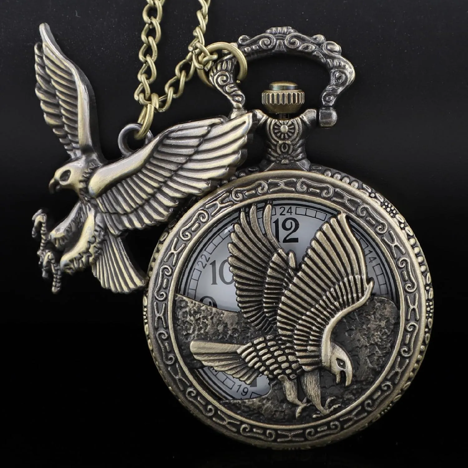 Tiong Eagle Gifts Pocket Watch with Chain Vintage Quartz Pocket Watch Gift for Father's Day Birthday