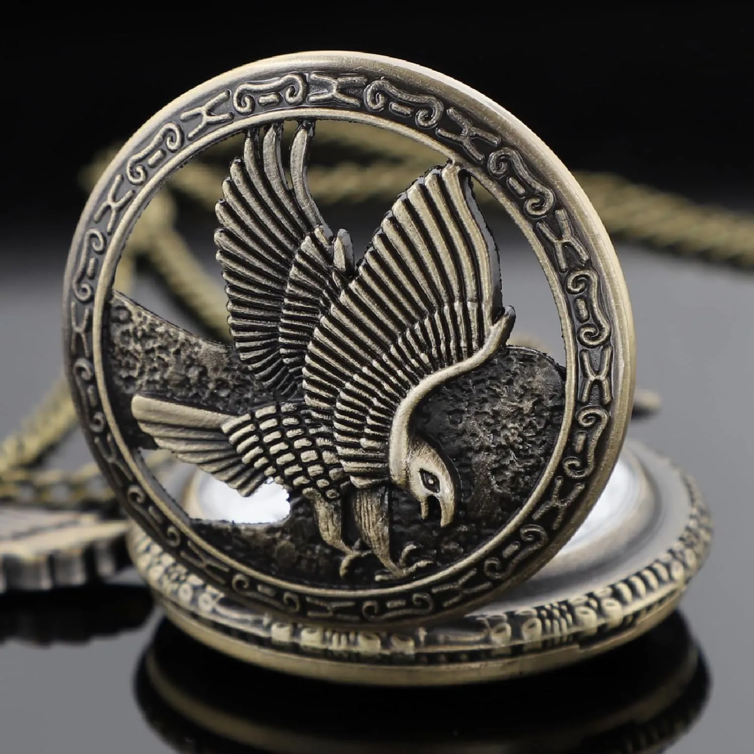 Tiong Eagle Gifts Pocket Watch with Chain Vintage Quartz Pocket Watch Gift for Father's Day Birthday