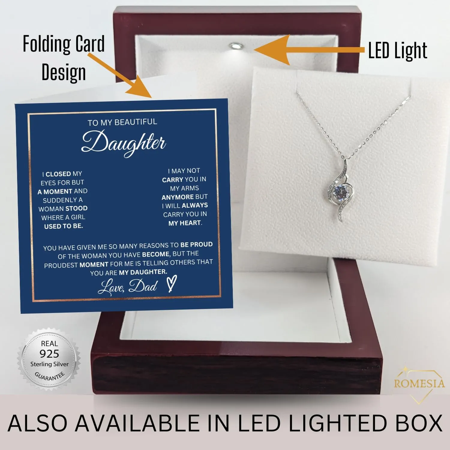 To My Daughter Necklace from Dad, Sterling Silver Daughter Gift