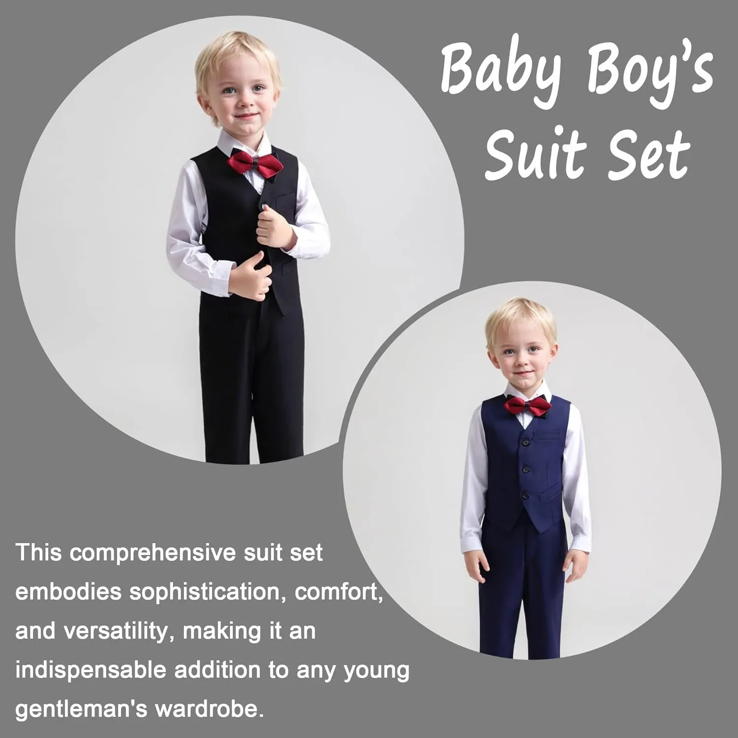 Toddler Suit for Boys Tuxedo Suit Vest and Pants Set Gentleman Outfits Infant Baby Boys Clothes Sets