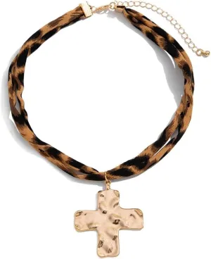 Todu Boho Necklace Leopard Print Golden Starfish Conch Flower Heart Cross Pandent Necklace Leopard Choker for Women Summer Beach Bohemian Jewelry