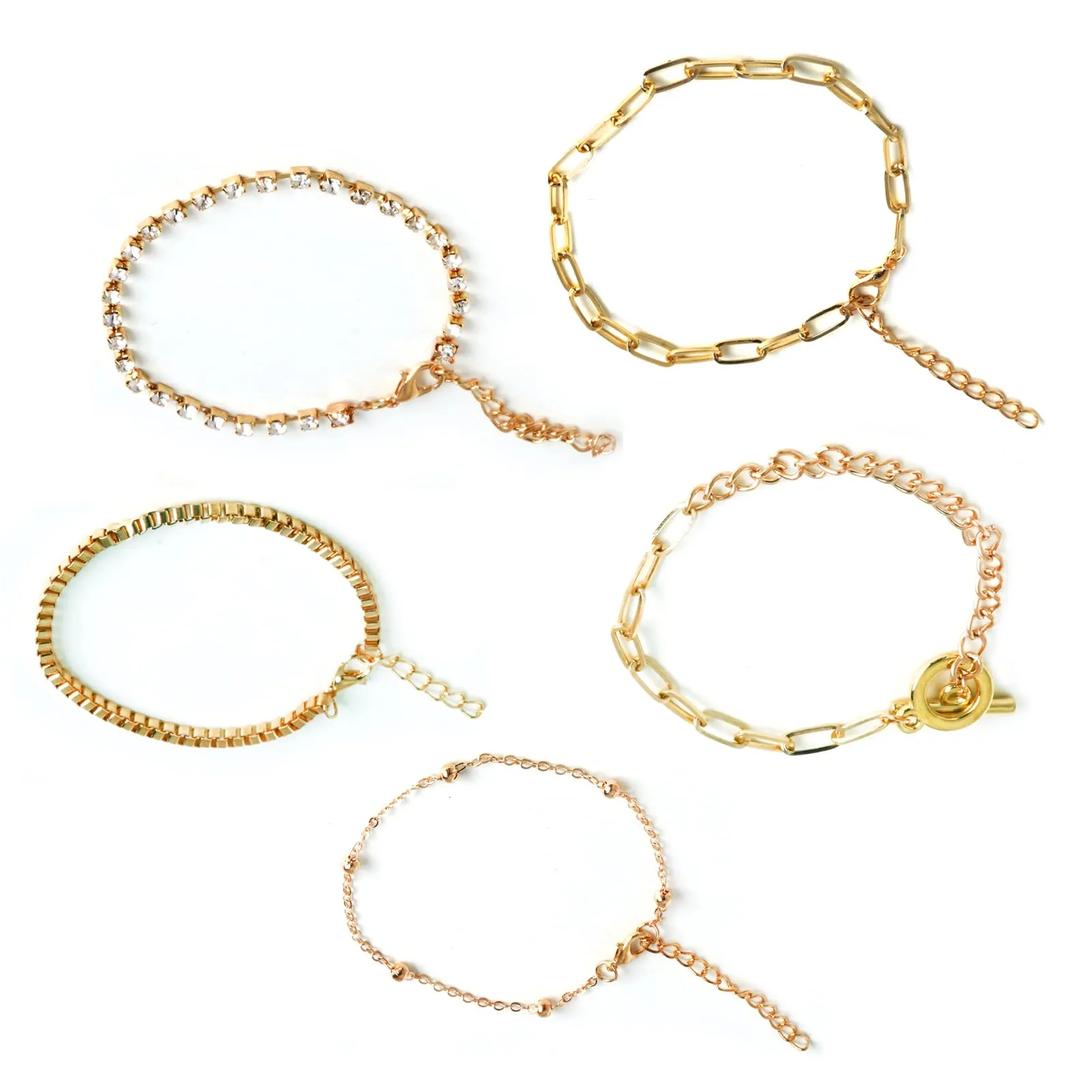 Toggle Gold Chain Set of 5 Bracelets