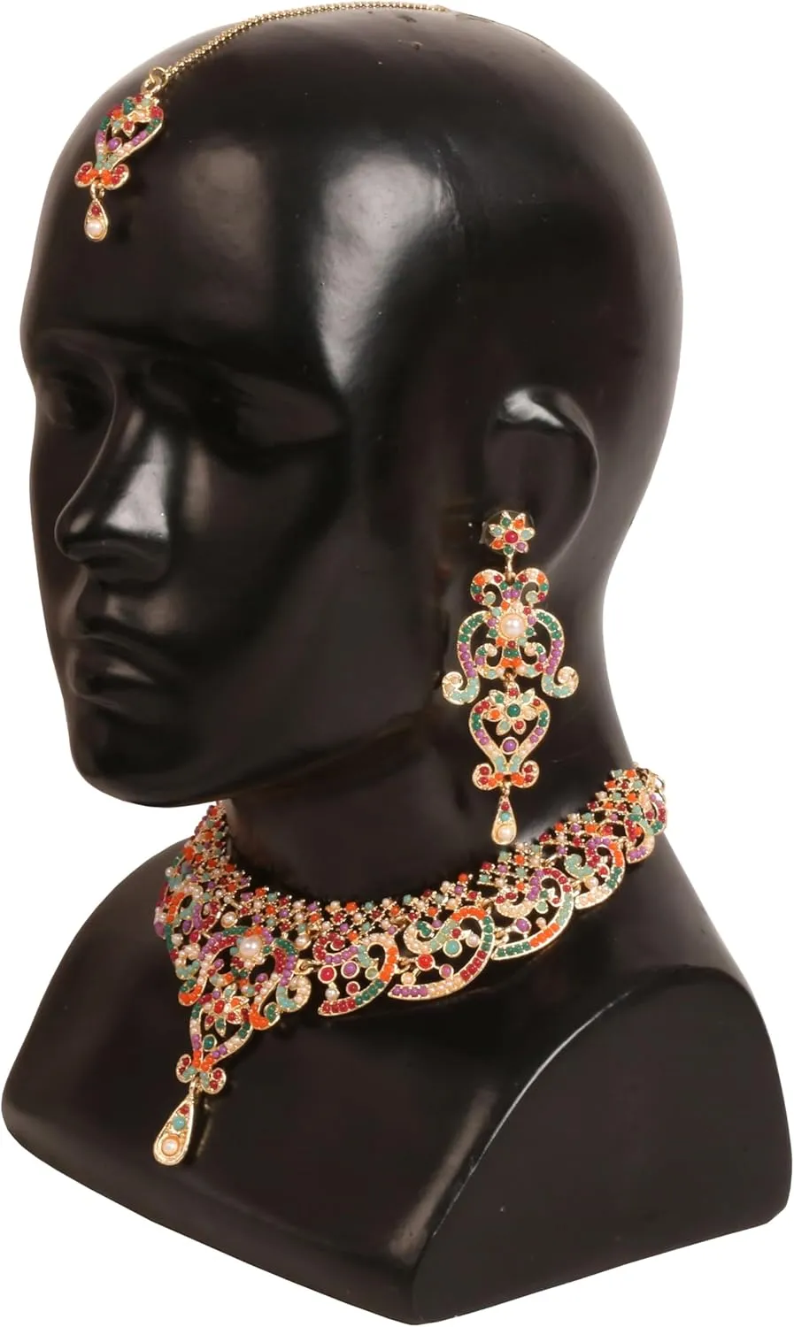 Touchstone Indian jewelry set for women bollywood gold jewellery wedding outfits necklace sets earrings bridal maang tikka fancy costume girls big desi accessories rhinestone in gold or silver tone