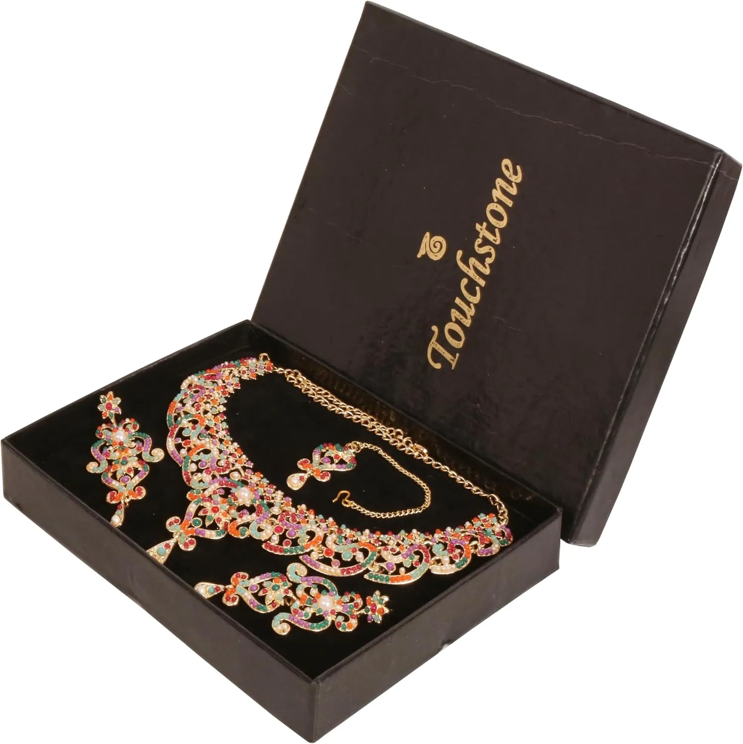 Touchstone Indian jewelry set for women bollywood gold jewellery wedding outfits necklace sets earrings bridal maang tikka fancy costume girls big desi accessories rhinestone in gold or silver tone