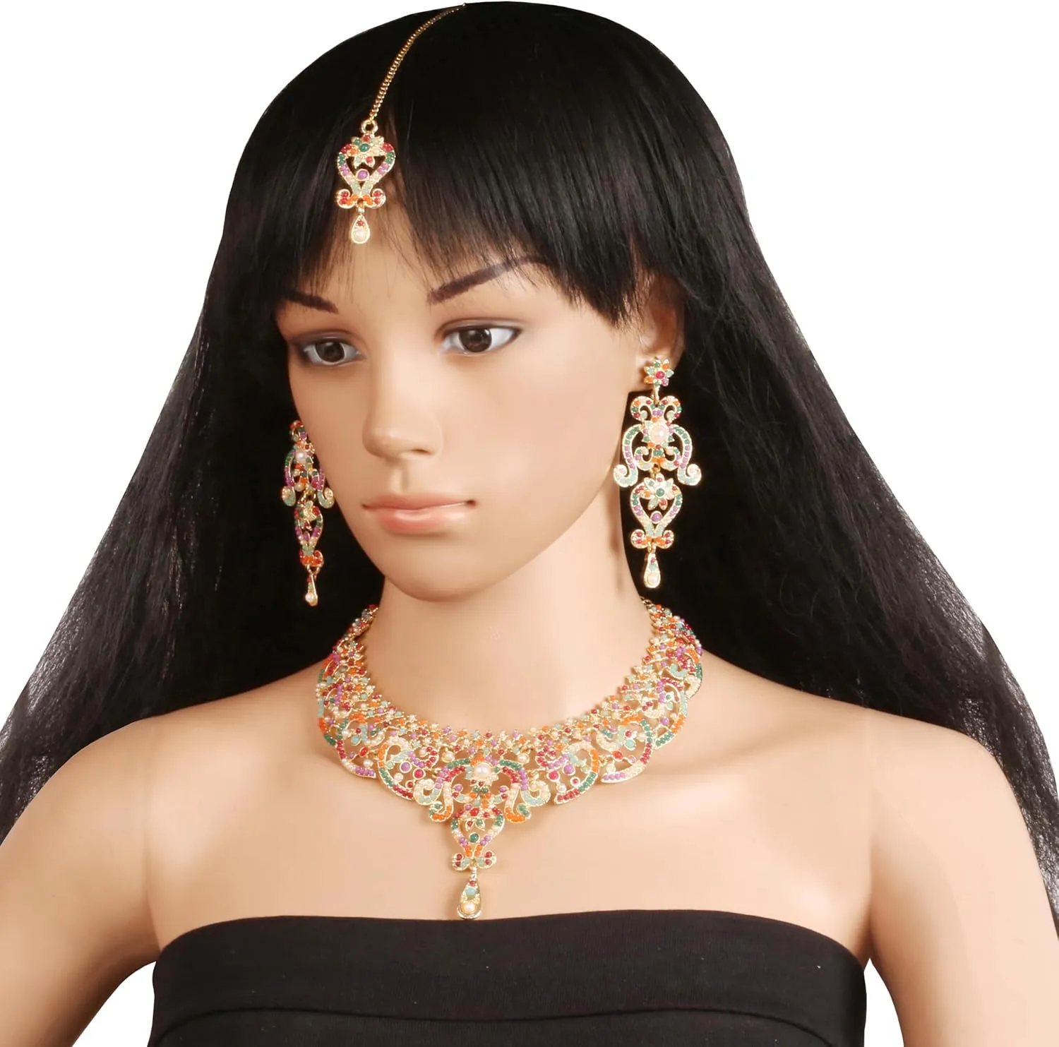 Touchstone Indian jewelry set for women bollywood gold jewellery wedding outfits necklace sets earrings bridal maang tikka fancy costume girls big desi accessories rhinestone in gold or silver tone