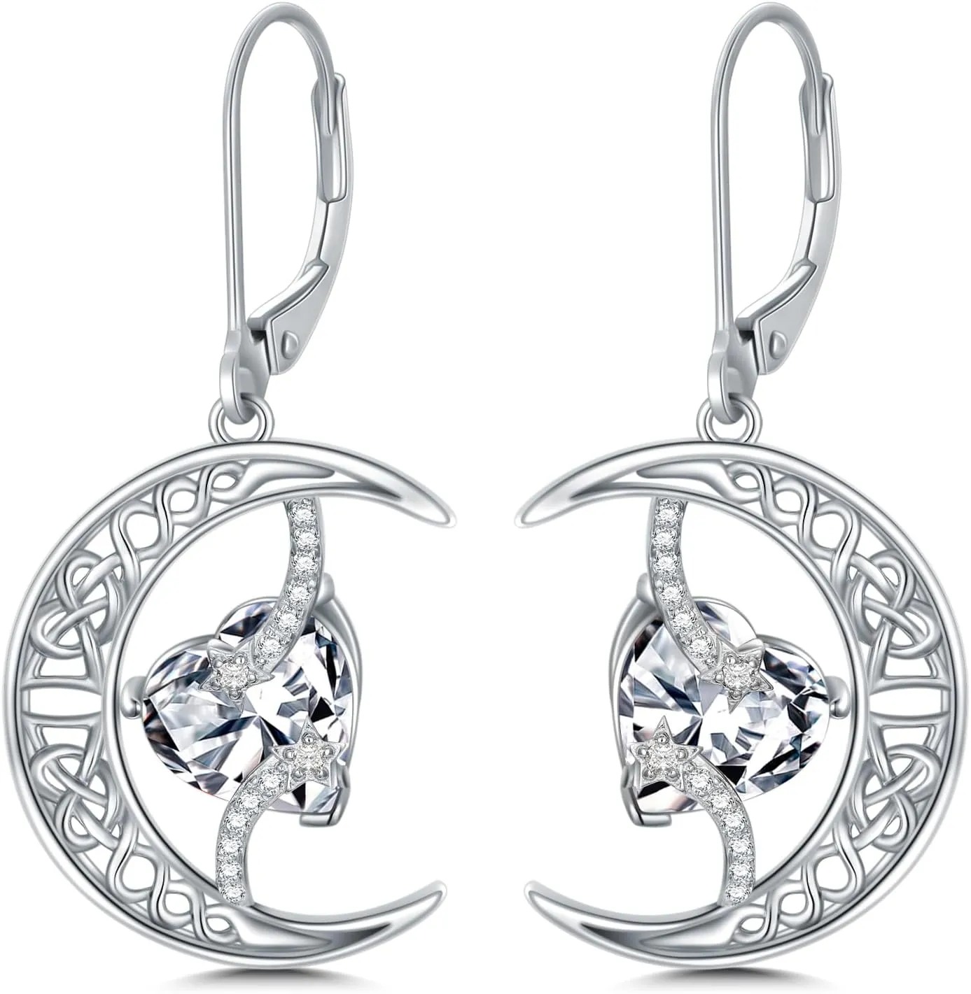 TOUPOP Moon and Star Birthstone Earrings 925 Sterling Silver Celtic Moon Drop Dangle Earrings Jewelry Anniversary Birthday Mothers Day Gifts for Women Her Girlfriend Mom