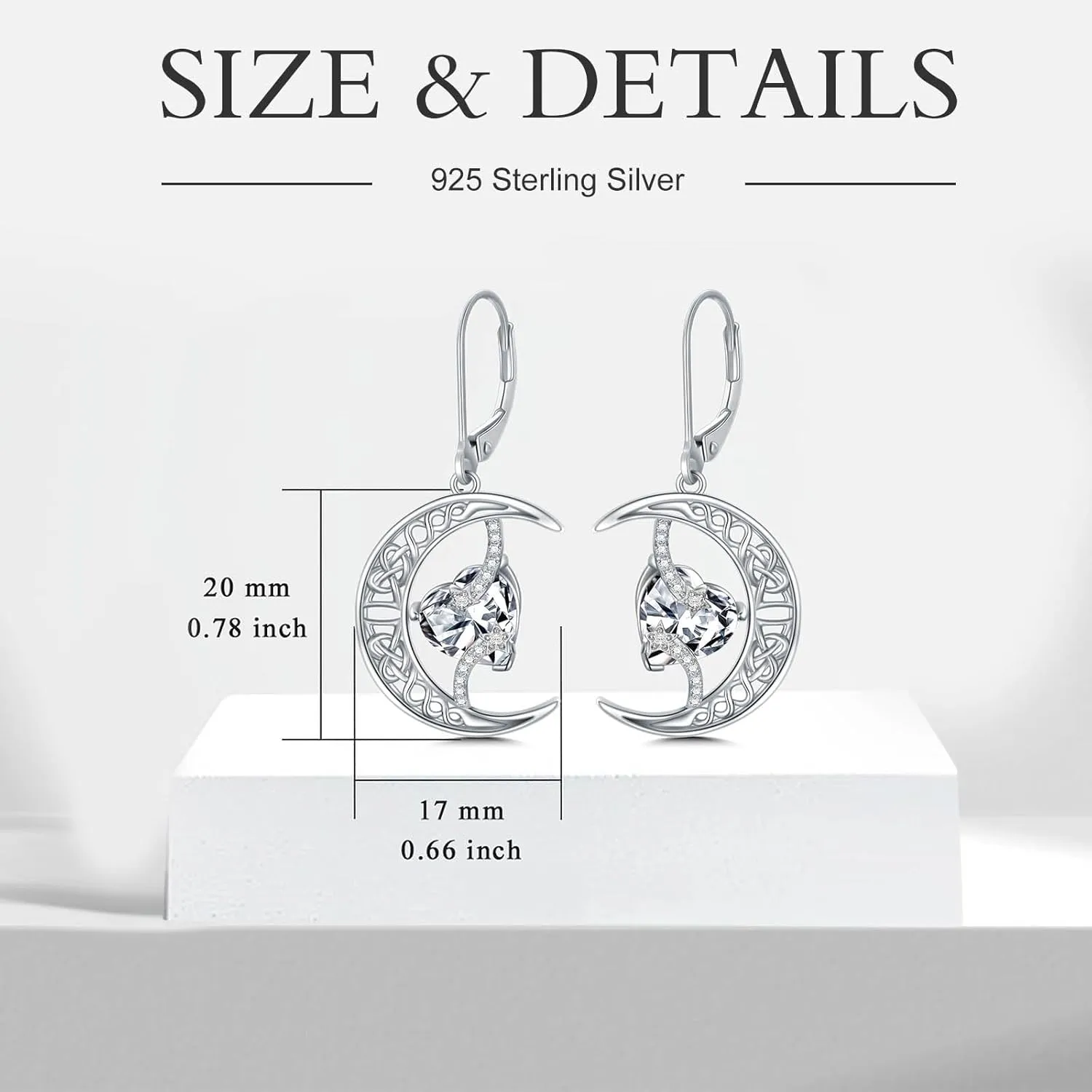 TOUPOP Moon and Star Birthstone Earrings 925 Sterling Silver Celtic Moon Drop Dangle Earrings Jewelry Anniversary Birthday Mothers Day Gifts for Women Her Girlfriend Mom