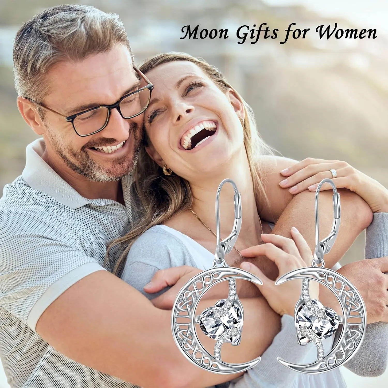 TOUPOP Moon and Star Birthstone Earrings 925 Sterling Silver Celtic Moon Drop Dangle Earrings Jewelry Anniversary Birthday Mothers Day Gifts for Women Her Girlfriend Mom