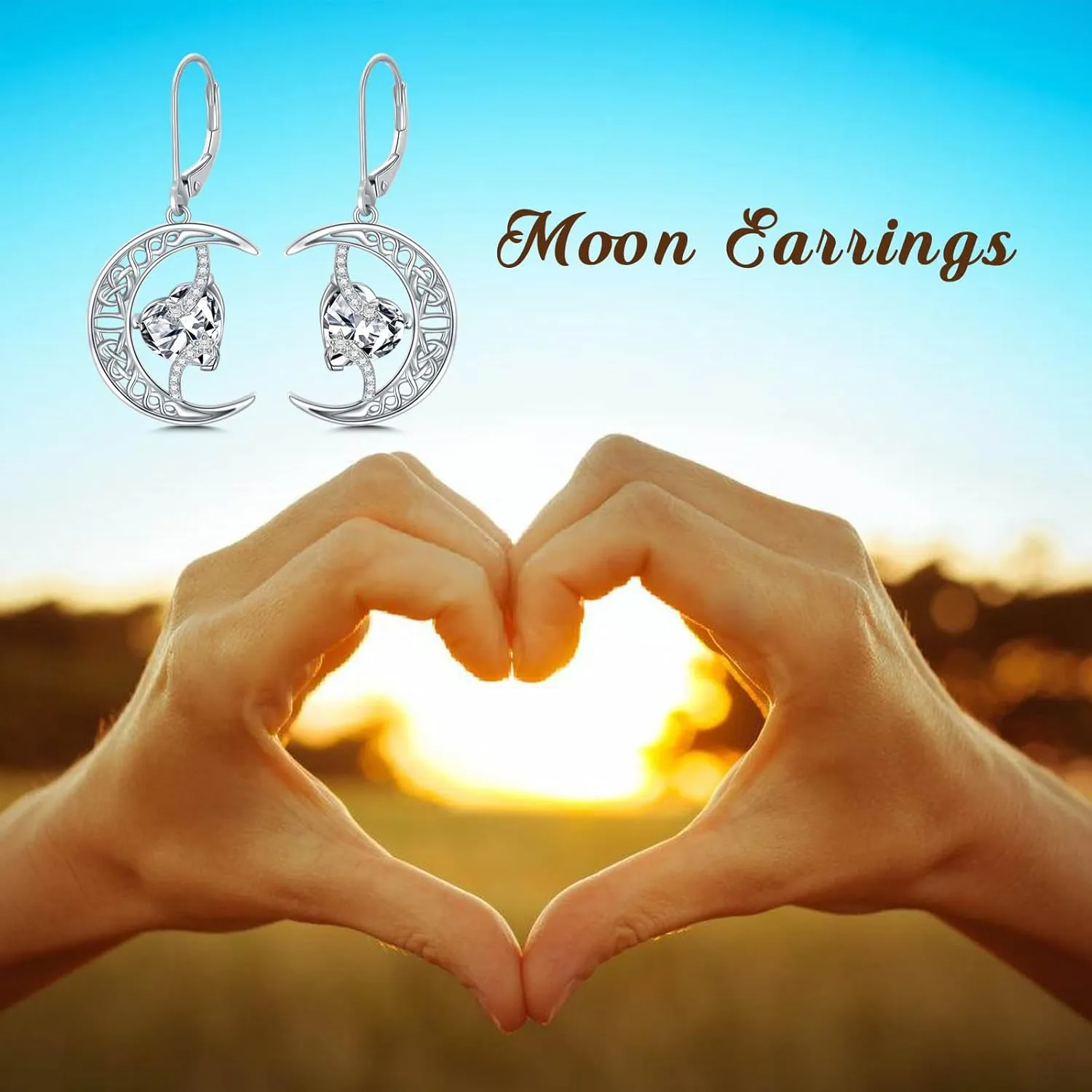 TOUPOP Moon and Star Birthstone Earrings 925 Sterling Silver Celtic Moon Drop Dangle Earrings Jewelry Anniversary Birthday Mothers Day Gifts for Women Her Girlfriend Mom