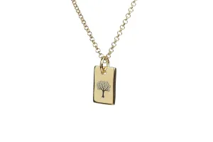 Tree of Life Gold Necklace - Personalized Pendant - Custom Tree Necklace - Rectangle Pendant