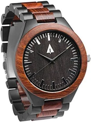 Treehut Wooden Watches for Men, Great Japanese Quartz Analog, Stylish Exotic Watch with Adjustable Stainless Steel Clasp, Wooden Buckle, Made from Brown Redwood Wood, Relojes Hombre Mujeres