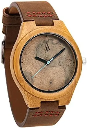 Treehut Wooden Watches for Men, Japanese Miyota Movement, Stylish Exotic Wrist Watch with Adjustable Stainless Steel Buckle, Leather Straps, Watch Made Real Bamboo Wood, Relojes para Hombre
