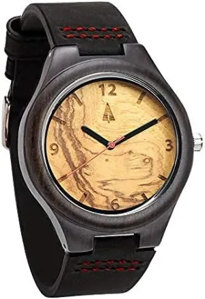 Treehut Wooden Watches for Men, Japanese Quartz Movement, Stylish Exotic Wrist Watch with Adjustable Stainless Steel Buckle, Leather Straps, Watch Made from Ebony Wood, Relojes para Hombre