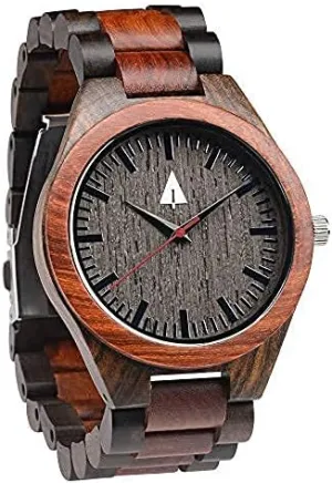 Treehut Wooden Watches for Men, Japanese Quartz Movement, Stylish Exotic Wrist Watch with Adjustable Stainless Steel Buckle, Wooden Straps, Watch Made from Ebony and Zebrawood, Relojes Para Hombre (Black Rosewood 2)