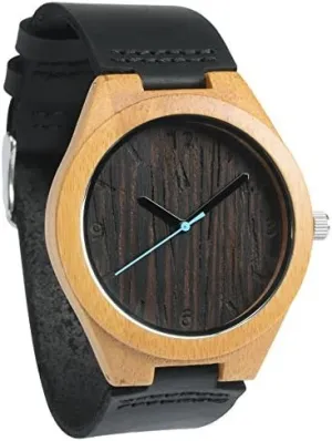 Treehut Wooden Watches for Men, Wenge Bamboo Watch, Japanese Quartz Movement, Seoras Stylish Exotic Wrist Chicas Watch with Adjustable Stainless Steel Buckle and Box, Relojes para Hombre