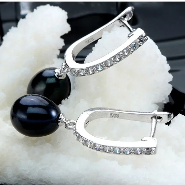 Tropical Black Freshwater Pearl CZ Drop Earrings