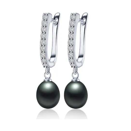 Tropical Black Freshwater Pearl CZ Drop Earrings