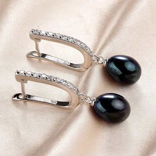 Tropical Black Freshwater Pearl CZ Drop Earrings