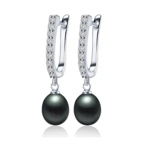 Tropical Black Freshwater Pearl CZ Drop Earrings