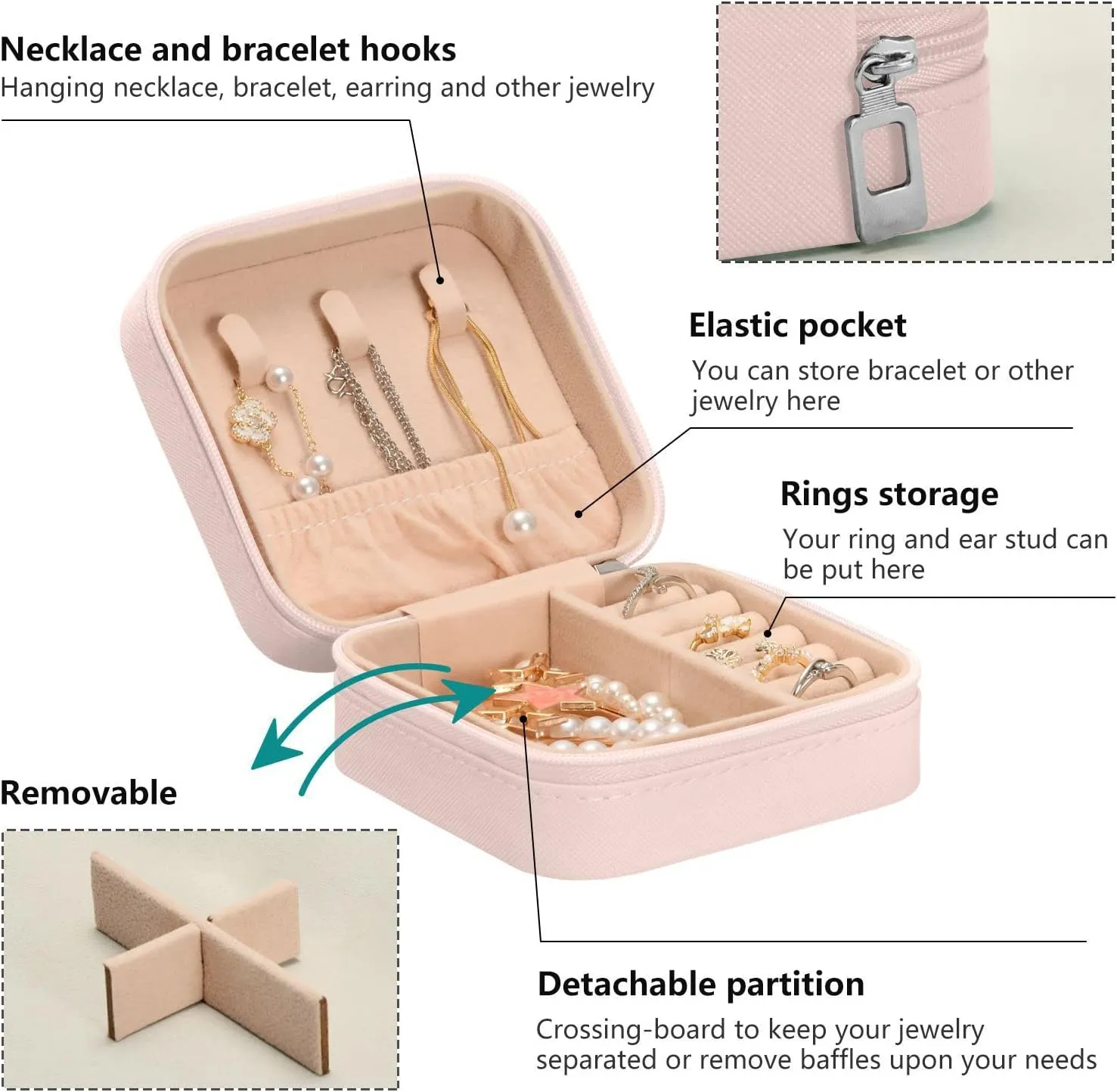 Tropical Flamingo Hibiscus Jewelry Box Organizer Travel Jewelry Case Birds Palm Leaves Flowers Florals Small Jewelry Storage Holder for Ring Pendant Earring Necklace Bracelet, Gift for Women