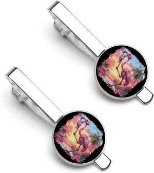 Tropical Skeleton Flamingo Men's Tie Clip Round Tie Bar Tie Tack Pins Personalized Tie Clasp Jewelry Accessories