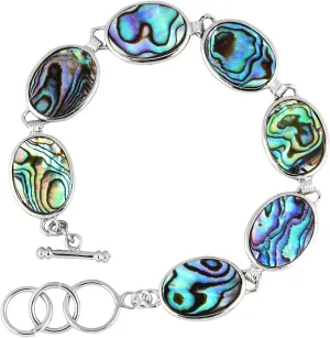 TUMBEELLUWA Natural Abalone Shell Bracelet for Unisex, Rainbow Sea Shell Bangle with Adjustable Link