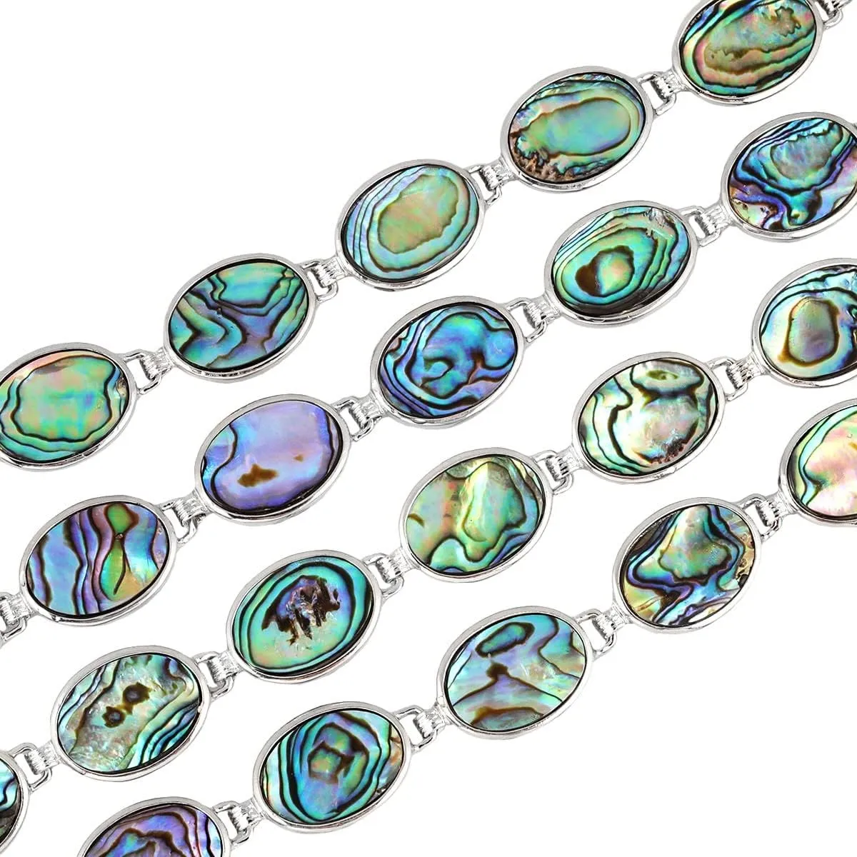 TUMBEELLUWA Natural Abalone Shell Bracelet for Unisex, Rainbow Sea Shell Bangle with Adjustable Link