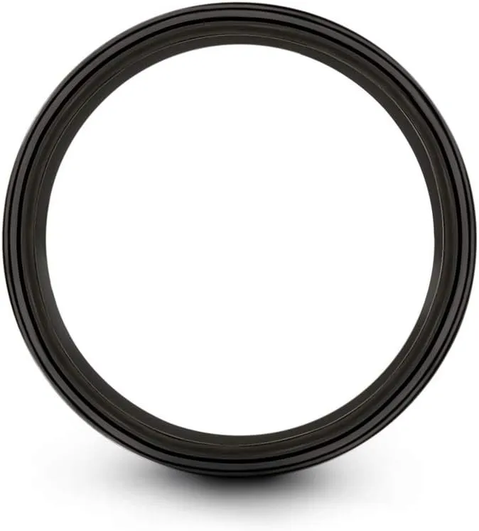 Tungsten Wedding Band Ring 8mm for Men Women 18k Rose Yellow Gold Plated Flat Cut Off Set Line Black Brushed Polished