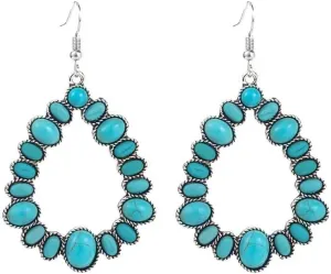 Turquoise Bohemian Dangle Metal Large Oval Earrings Statement Teardrop Earrings Western Earrings for Women