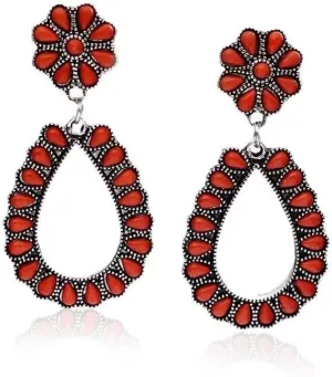 Turquoise Bohemian Dangle Metal Large Oval Earrings Statement Teardrop Earrings Western Earrings for Women