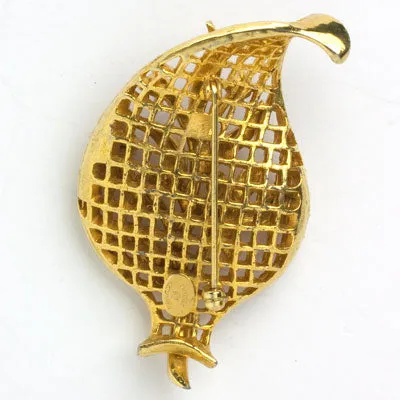 Turquoise, Diamanté & Gold Brooch by Hattie Carnegie