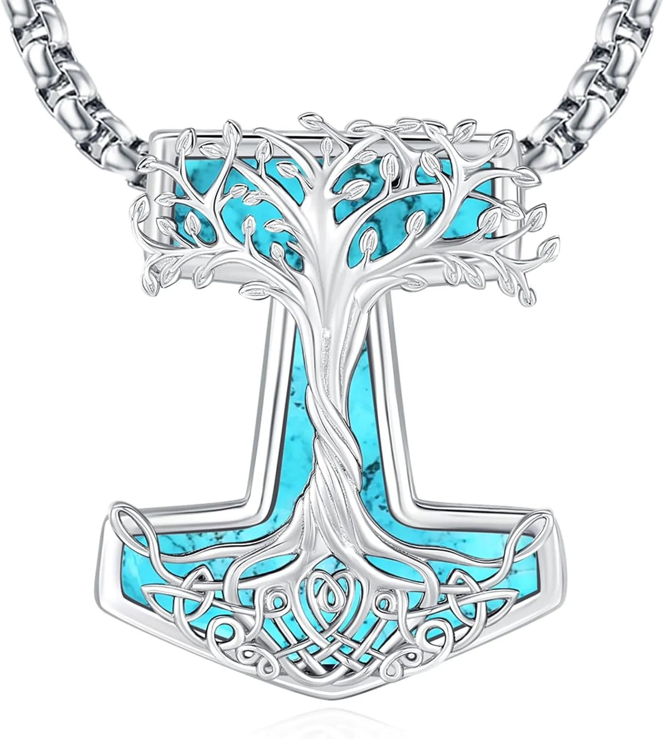 Turquoise Jewelry for Women Men 925 Sterling Silver Pendant Urn Necklaces for Ashes Picture Locket Necklace Thor Hammer Yggdrasil Virgen De Guadalupe St Michael Christopher Judas Witches Knot Necklace