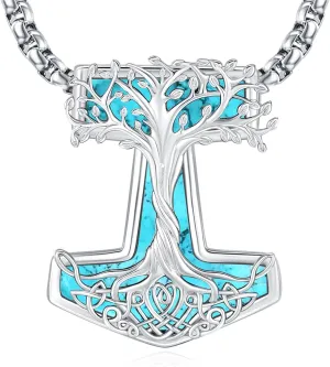Turquoise Jewelry for Women Men 925 Sterling Silver Pendant Urn Necklaces for Ashes Picture Locket Necklace Thor Hammer Yggdrasil Virgen De Guadalupe St Michael Christopher Judas Witches Knot Necklace