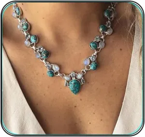 Turquoise Necklace for Women Bohemian Zircon Choker Necklace Vintage Turquoise Flower Necklace Boho Western Turquoise Necklace Summer Beach Jewelry