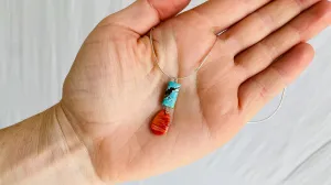 Turquoise Pendant Necklace. Spiny Oyster & Sterling Silver Snake Chain