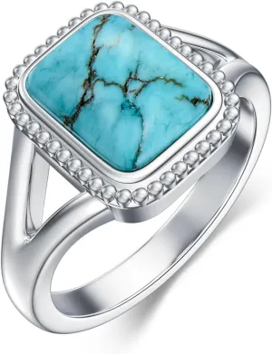 Turquoise Ring for Women, 925 Sterling Silver Square Cut Native American Natural Turquoise Genuine Gemstones Jewelry Gift for for Women Mom Wife
