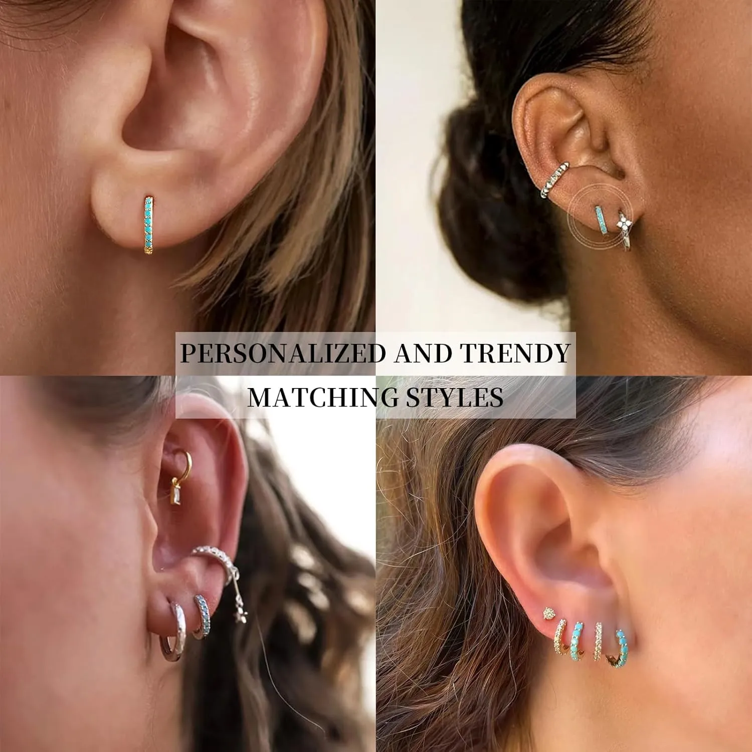 Turquoise Western Small Huggie Hoop Earrings For Women Set,925 Sterling Silver Zircon Hoop Earrings,Birthstone Cartilage Hoops Dainty,Blue Gemstone CZ Dangle Hoops,Fashion Jewelry Gifts.
