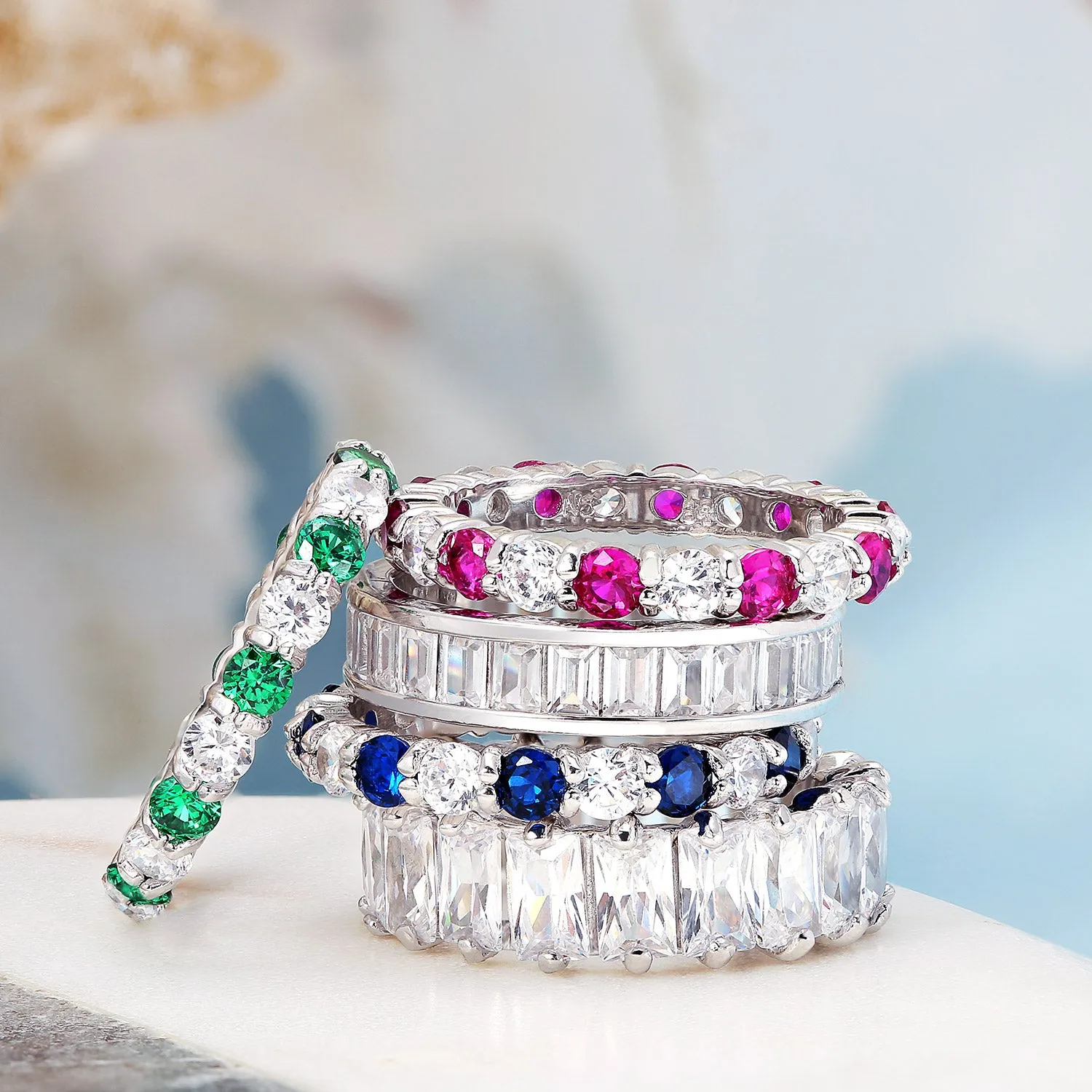 Two Tone Green Cocktail Statement Ring with CZ Pave and Sterling Silver Design