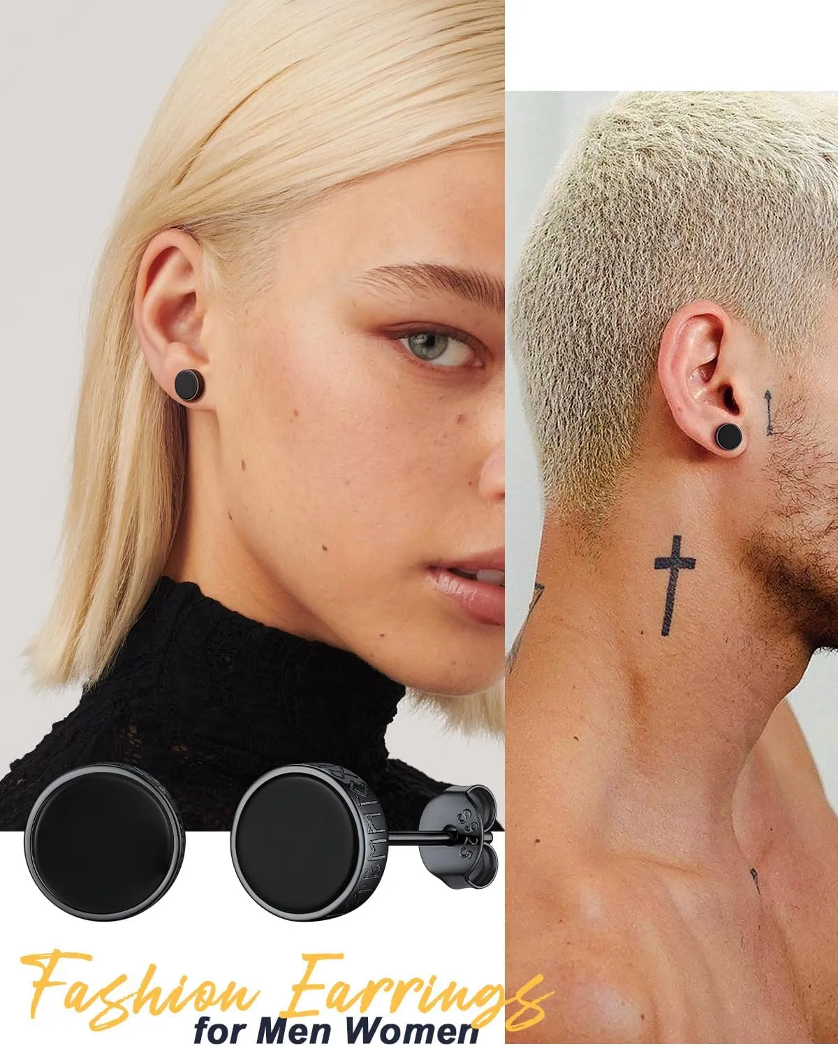 U7 925 Sterling Silver Black Onyx Stud Earrings with Viking Rune Cubic Zirconia Earrings for Men Women
